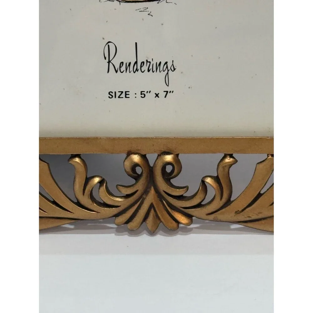 Vintage Renderings Ornate Hollywood Regency Style Gold Metal Picture Photo Frame